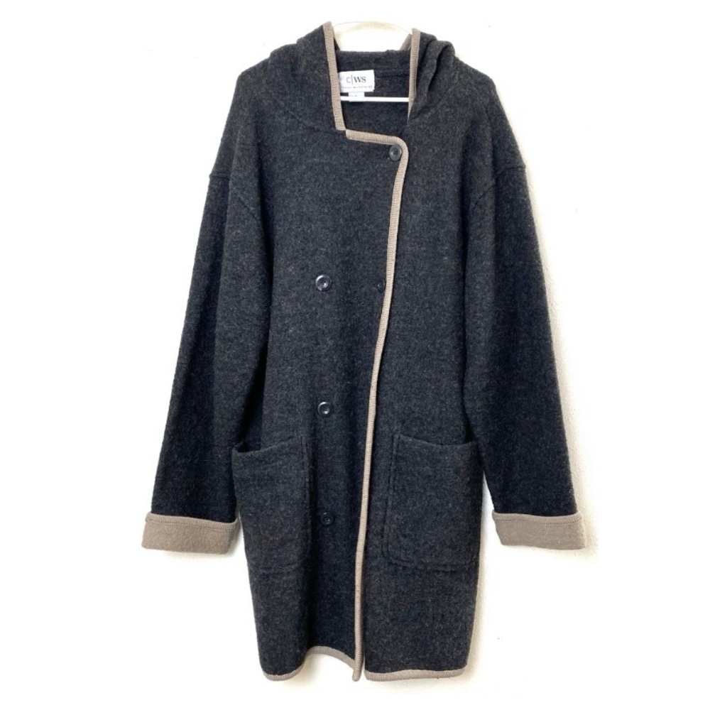 Casual Workstyles Wool Hooded Double Breasted Coat - Large